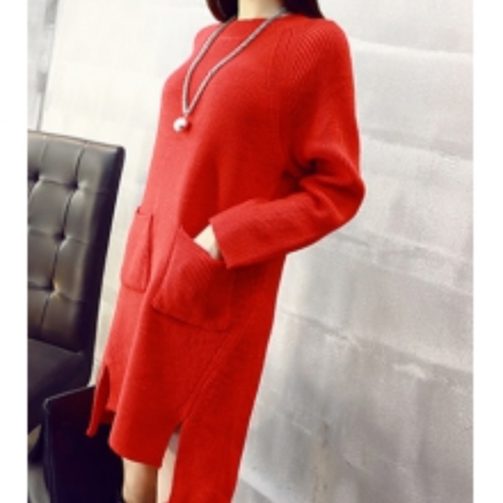 Nicole K‎ Red Ribbed Sweater Dress